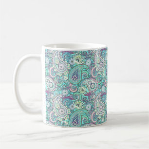 Oudroze blauwe paisley koffiemok