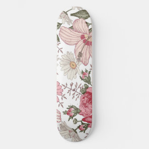 Oudroze bloempatroon met rozen skateboard