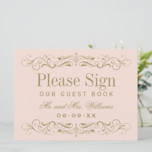Oudroze en gouden guestbook met krullen en versier
