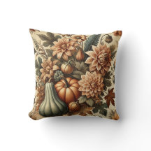 Oudroze herfstpompoen kussensloop met bloemen
