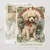 Oudroze Kerstkaart met Poodlepuppy (Voorkant / Achterkant)