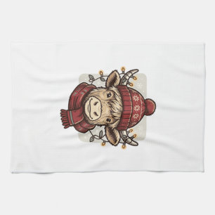 Oudroze Kerstmis Hoogland Koe Vector T-shirt Ontwe Theedoek
