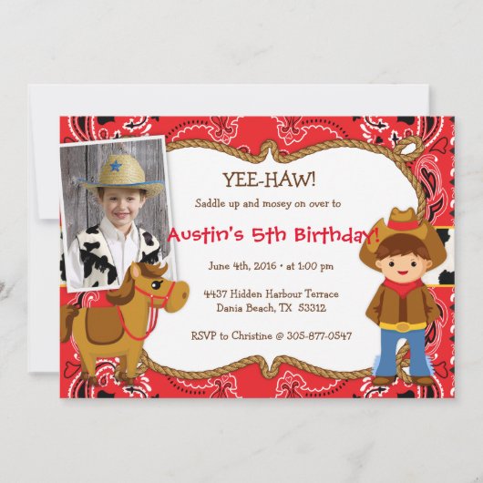 OUI-HAW ! Cowboy à thème Anniversaire Invitations (Devant)