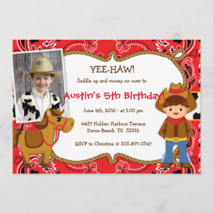 OUI-HAW ! Cowboy à thème Anniversaire Invitations