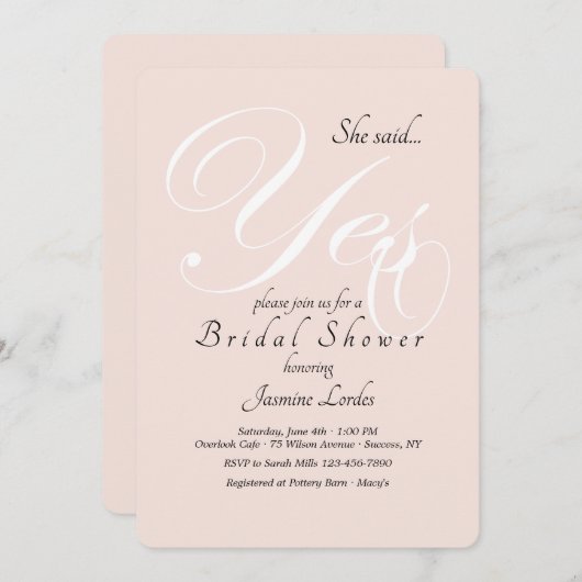 Oui Invitation à la douche nuptiale (Devant / Derrière)