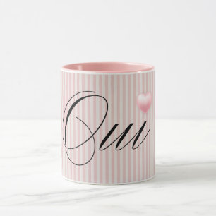 Oui Ja met Roze hartcrème roze strepen Mok