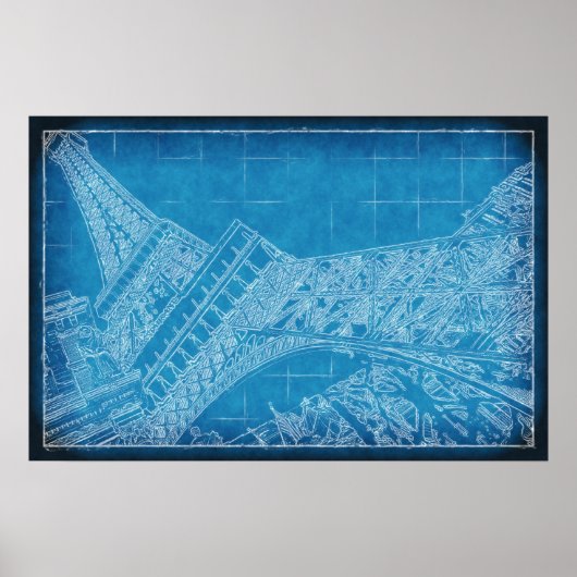 Oui. Las Vegas. Blauwdruk voor Eiffel Tower Poster (Voorkant)