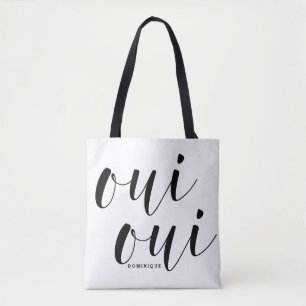 Oui Oui Zwart Moderne kalligrafie Polka Dots Tote Bag