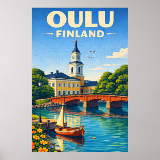 Oulu Finland Travel Poster Vintage Style