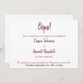 Oups ! Bourgogne Reporté Faire-part Mariage (Devant / Derrière)