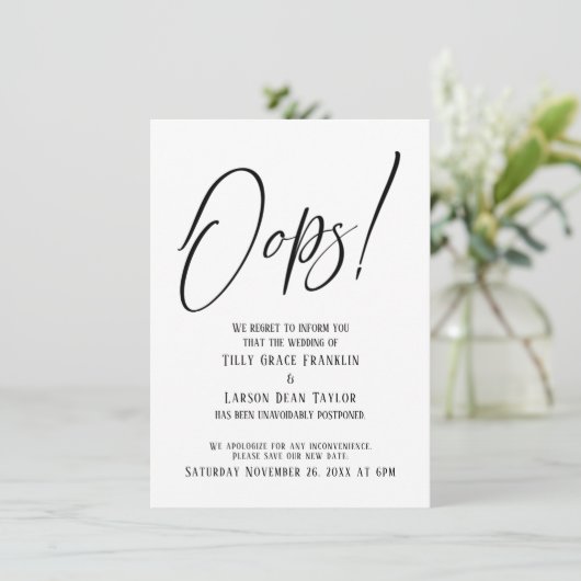 Oups ! Drôle Mariage retardée carte simple (Debout devant)