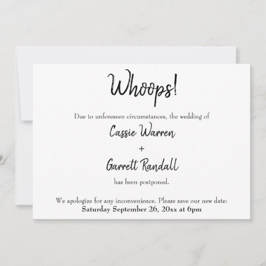 "Oups !" Faire-part Mariage reporté (Devant)