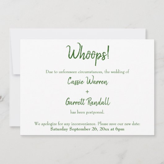 Oups ! Faire-part Mariage repoussé blanc vert (Devant)