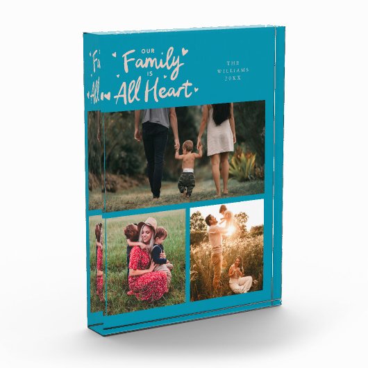Our Family Is All Heart Aqua Peach Fotoblokken (Links)
