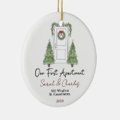 Our First Apartment Custom Names & Year Keramisch Ornament (Rechts)