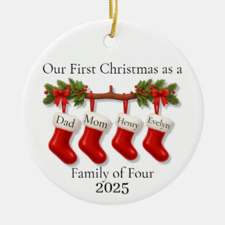 Our First Christmas as a Family of Four 2025 Keramisch Ornament