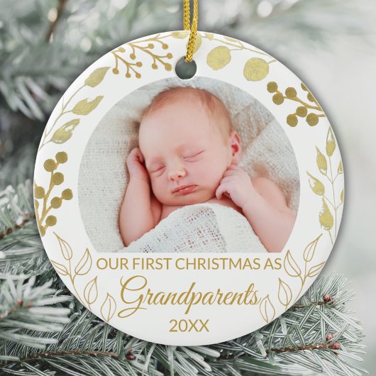 Our First Christmas As Grandparents Gold Photo Keramisch Ornament