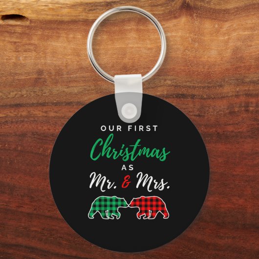 Our First Christmas As Mr. And Mrs. Buffalo Plaid Sleutelhanger (Voorkant)