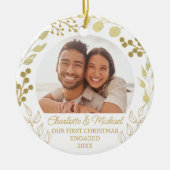 Our First Christmas Engaged Gold Foliage Photo Keramisch Ornament (Voorkant)