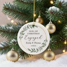 Our First Christmas Engaged Greenery Gold Wreath