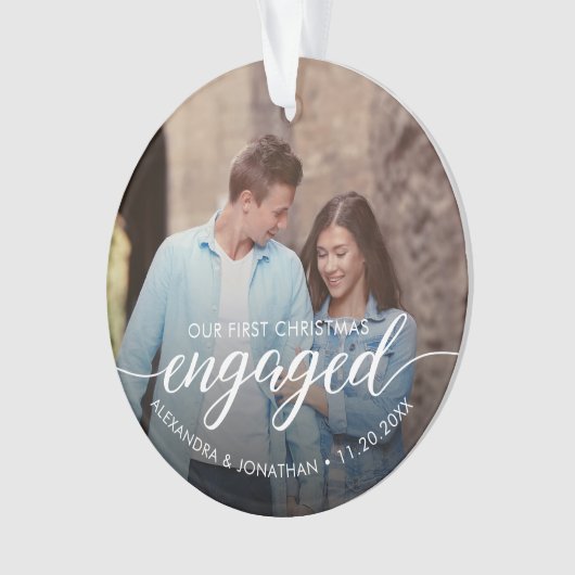 Our First Christmas Engaged Script Custom Photo (devant)