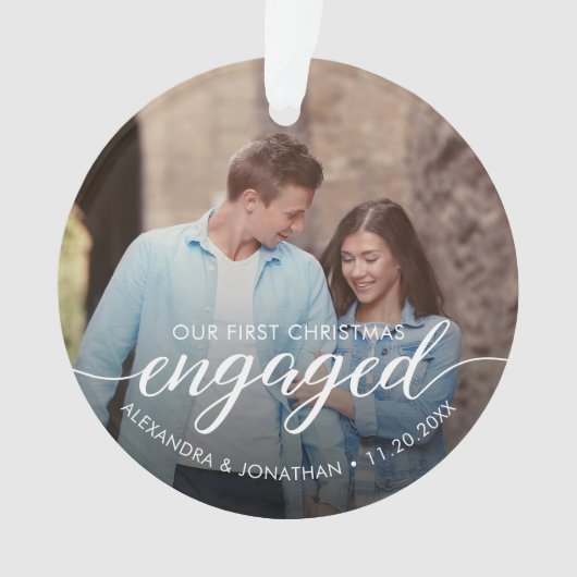 Our First Christmas Engaged Script Custom Photo (devant)
