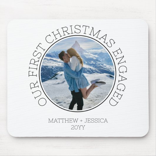 Our First Christmas Engaged SImple Modern Photo Muismat (Voorkant)