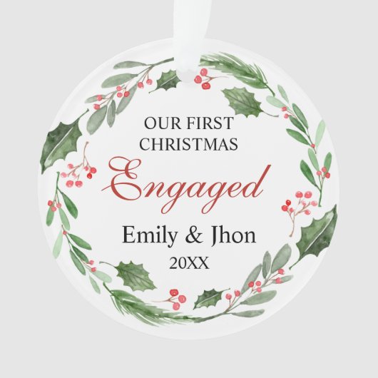 Our First Christmas Engaged wreath ornament (devant)