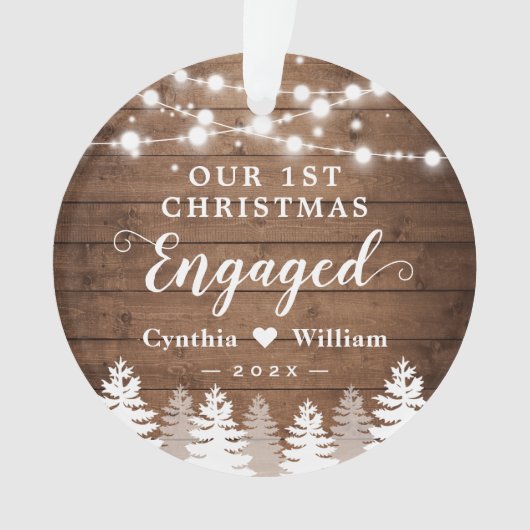 Our First Christmas Engged Rustic Pine Tree (devant)