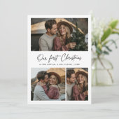 Our First Christmas Joyful Modern Newlywed Photo Feestdagenkaart (Staand voorkant)