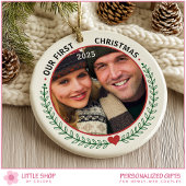 Our First Christmas Married Customizable Photo Keramisch Ornament