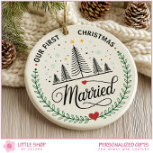Our First Christmas Married Customizable Photo Keramisch Ornament