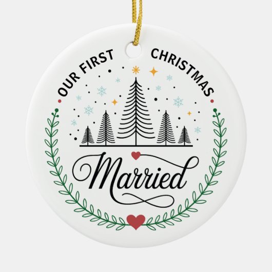 Our First Christmas Married Customizable Photo Keramisch Ornament (Voorkant)