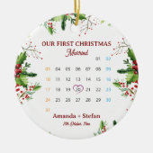 Our First Christmas Married Keepsake Calendar Keramisch Ornament (Voorkant)