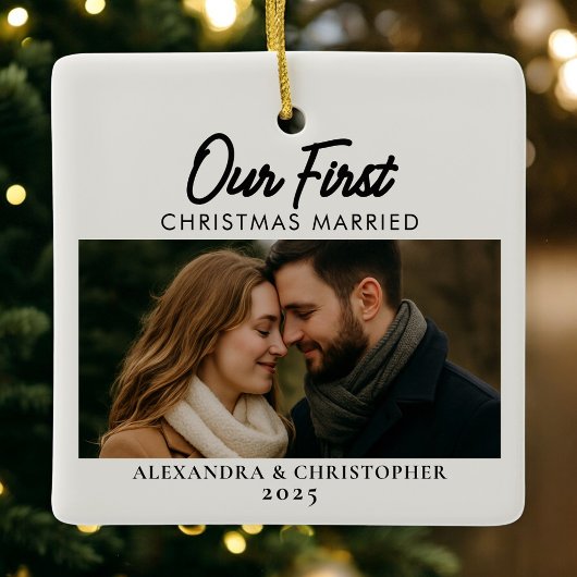 Our First Christmas Married Photo Keramisch Ornament