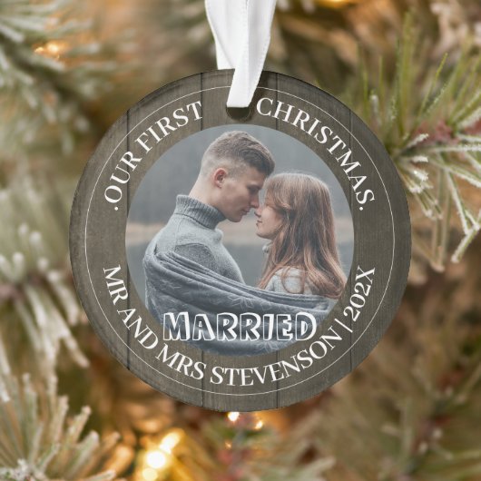 Our first Christmas Mr. and Mrs. elegant 2 Photo Ornament (Boom)