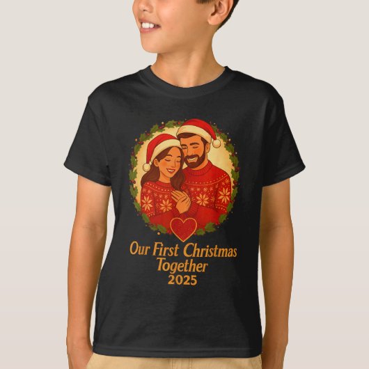 Our First Christmas Together 2025 Matching Couple T-shirt (Voorkant)