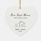 Our First Home Personalized Line Art New House Keramisch Ornament (Achterkant)