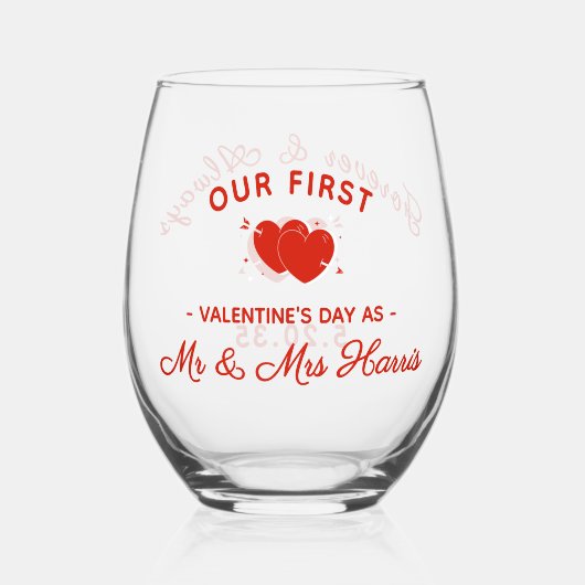 Our First Valentine’s Day as Mr & Mrs Personalized Wijnglas Zonder Voet (Voorkant)