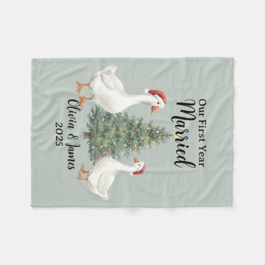 Our First Year Married Goose Custom Christmas Fleece Deken (Voorkant (Horizontaal))