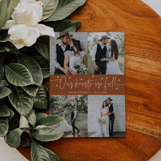 Our Hearts Are Full Wedding Photo Terracotta Bedankkaart