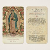 Our Lady of Guadalupe Floral Memorial Prayer Cards (Devant & derrière)