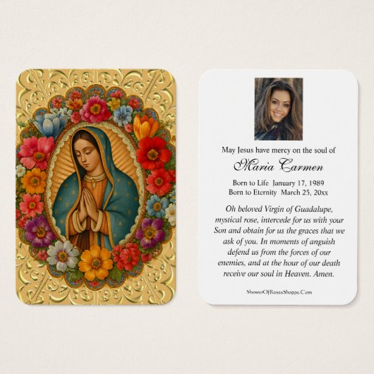 OUR LADY OF GUADALUPE FUNERAL PRAYER CARD (Devant & derrière)