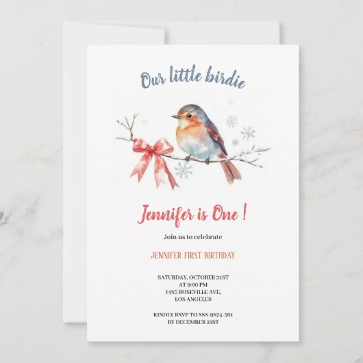 Our little birdie birthday invitation (Devant)