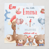 Our Little Emma Birthday Invitation – Pastel Teddy (Devant / Derrière)