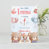 Our Little Emma Birthday Invitation – Pastel Teddy Kaart (Staand voorkant)