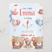 Our Little Emma Birthday Invitation – Pastel Teddy Kaart (Voorkant / Achterkant)