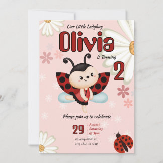 Our Little Ladybug Girl Birthday Party Invitation Kaart