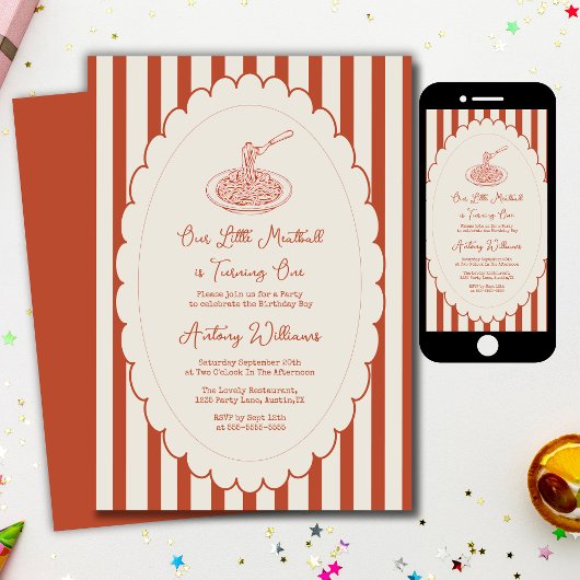 Our little meatball is turning one 1st Birthday Kaart