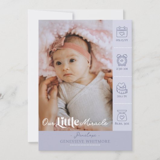 Our Little Miracle Baby Birth Stats Newborn Photos Aankondiging (Voorkant)